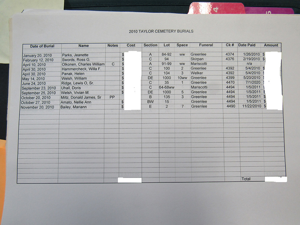 interment listing